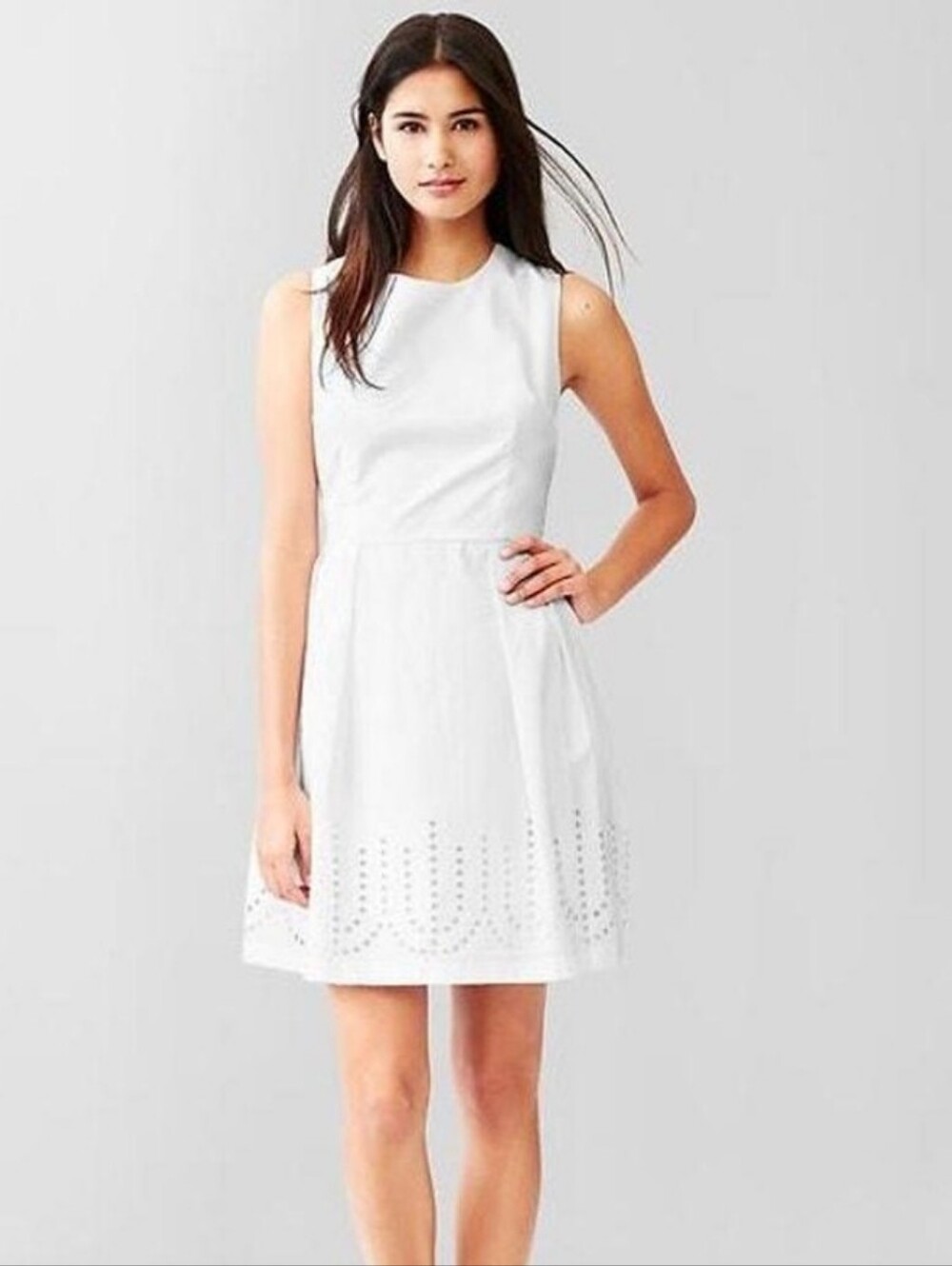 GAP Sleeveless White Eyelet Hem Dress